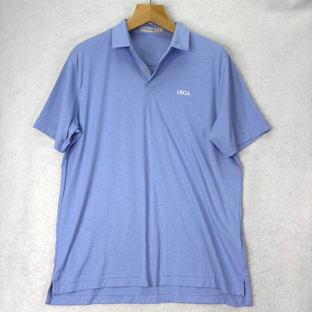 Peter Millar Blue Featherweight Golf Course Print USGA Polo Mens L UPF50+ Preppy